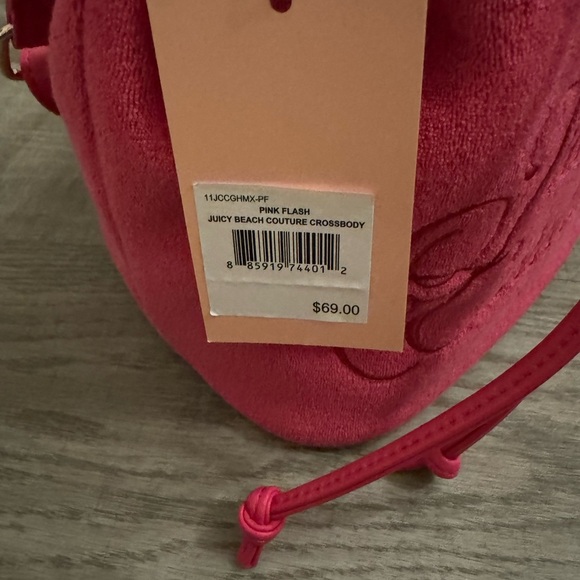 NWT Y2K Juicy Couture Pink Shoulder Beach Terry Cloth Bag with Drawstring - Picture 5 of 8